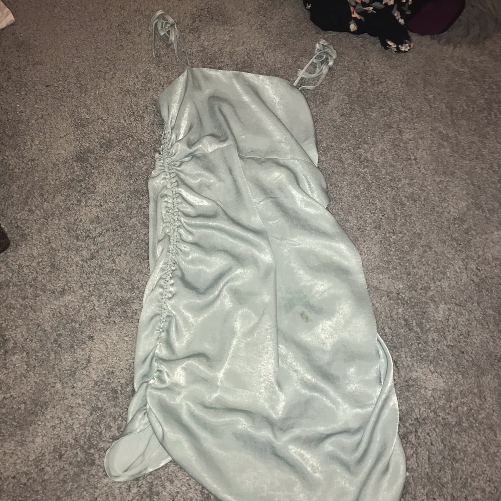 satin aqua blue dress
